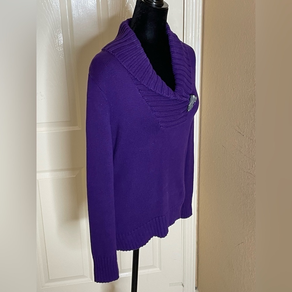 LRL Ralph Lauren Cotton Sweater Purple Pullover Bone Button Green Label Large - Picture 3 of 11